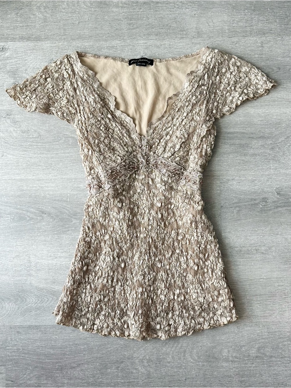 Vintage Ann Ferriday Beaded Y2K Champagne Lace Coquette Fairy Blouse